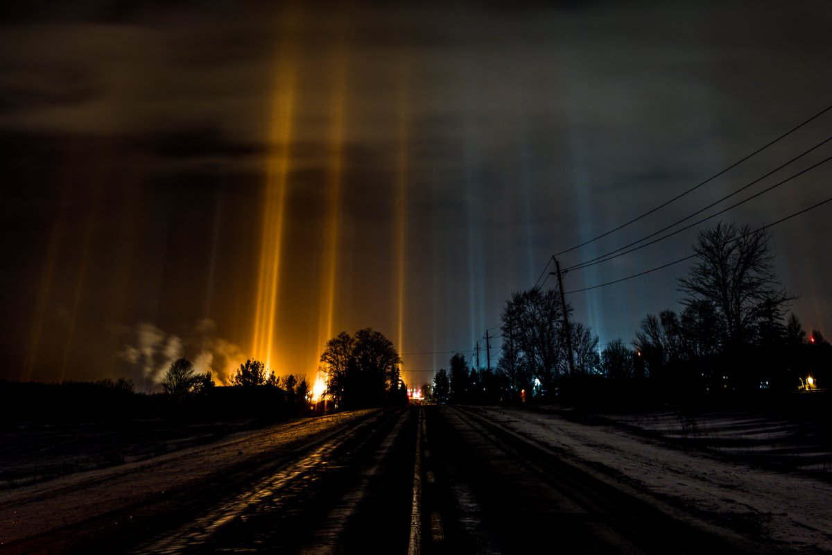 Orange and Blue Lights in Night Sky