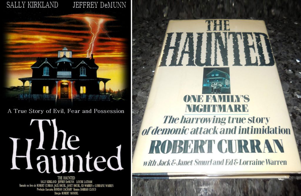 Side by side comparison of The Haunted movie poster with The Haunted book cover.