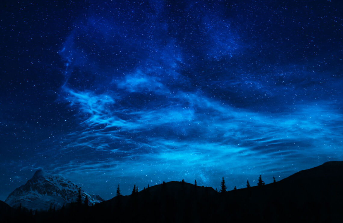 Summer Night Sky Full Of Stars Over Mountain Landscape Outdoors